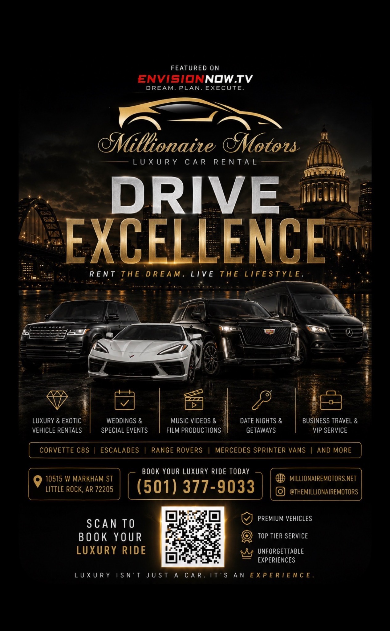Millionaire Motors luxury car rental proud advertising partner flyer
